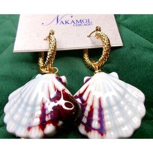 NEW Painted Ceramic Seashell Hoop Earrings